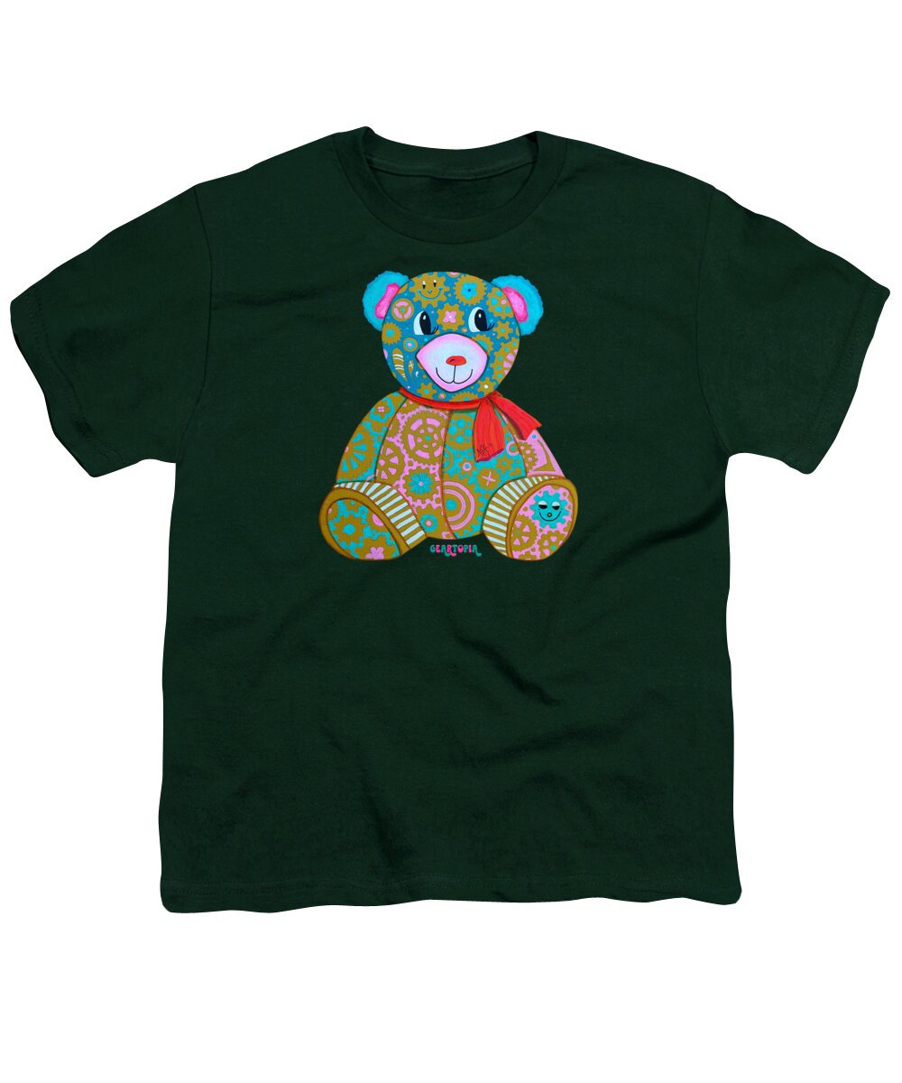 Geartopia GEAR BEAR Candy Original Handpainted PoP Art Teddy Bear Painting Kids Art by MeganAroon - Youth T-Shirt