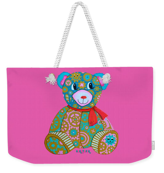 Geartopia GEAR BEAR Candy Original Handpainted PoP Art Teddy Bear Painting Kids Art by MeganAroon - Weekender Tote Bag