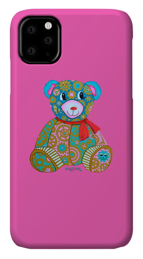 Geartopia GEAR BEAR Candy Original Handpainted PoP Art Teddy Bear Painting Kids Art by MeganAroon - Phone Case