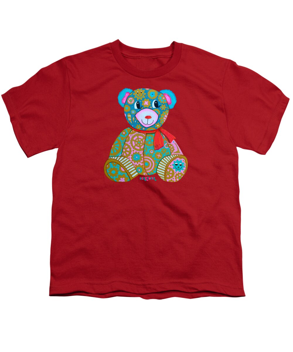 Geartopia GEAR BEAR Candy Original Handpainted PoP Art Teddy Bear Painting Kids Art by MeganAroon - Youth T-Shirt