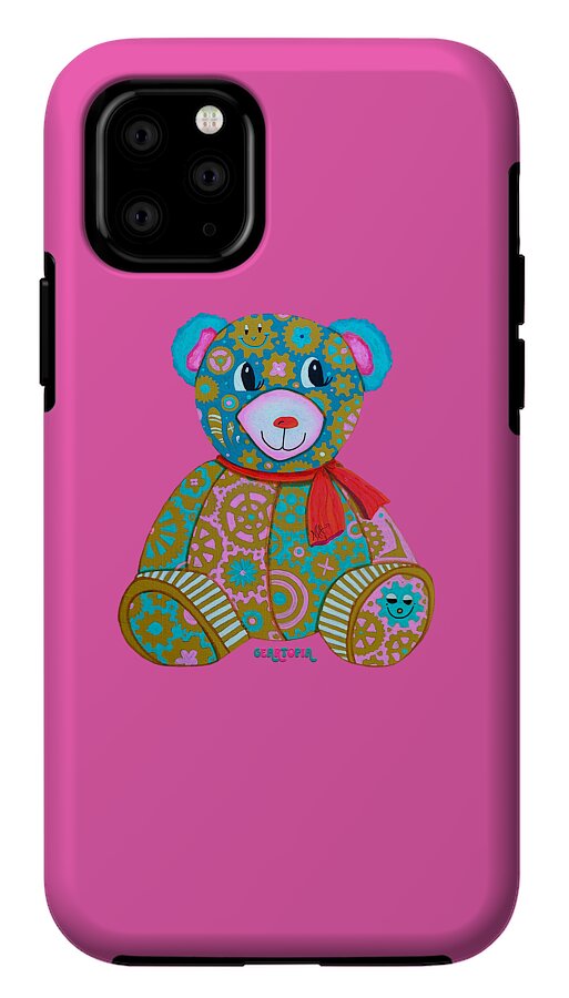 Geartopia GEAR BEAR Candy Original Handpainted PoP Art Teddy Bear Painting Kids Art by MeganAroon - Phone Case