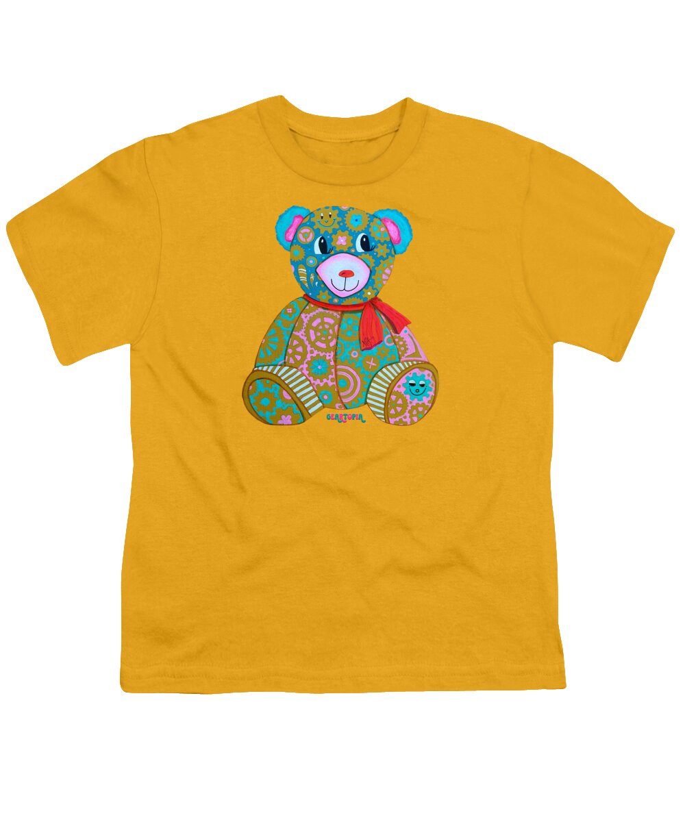 Geartopia GEAR BEAR Candy Original Handpainted PoP Art Teddy Bear Painting Kids Art by MeganAroon - Youth T-Shirt