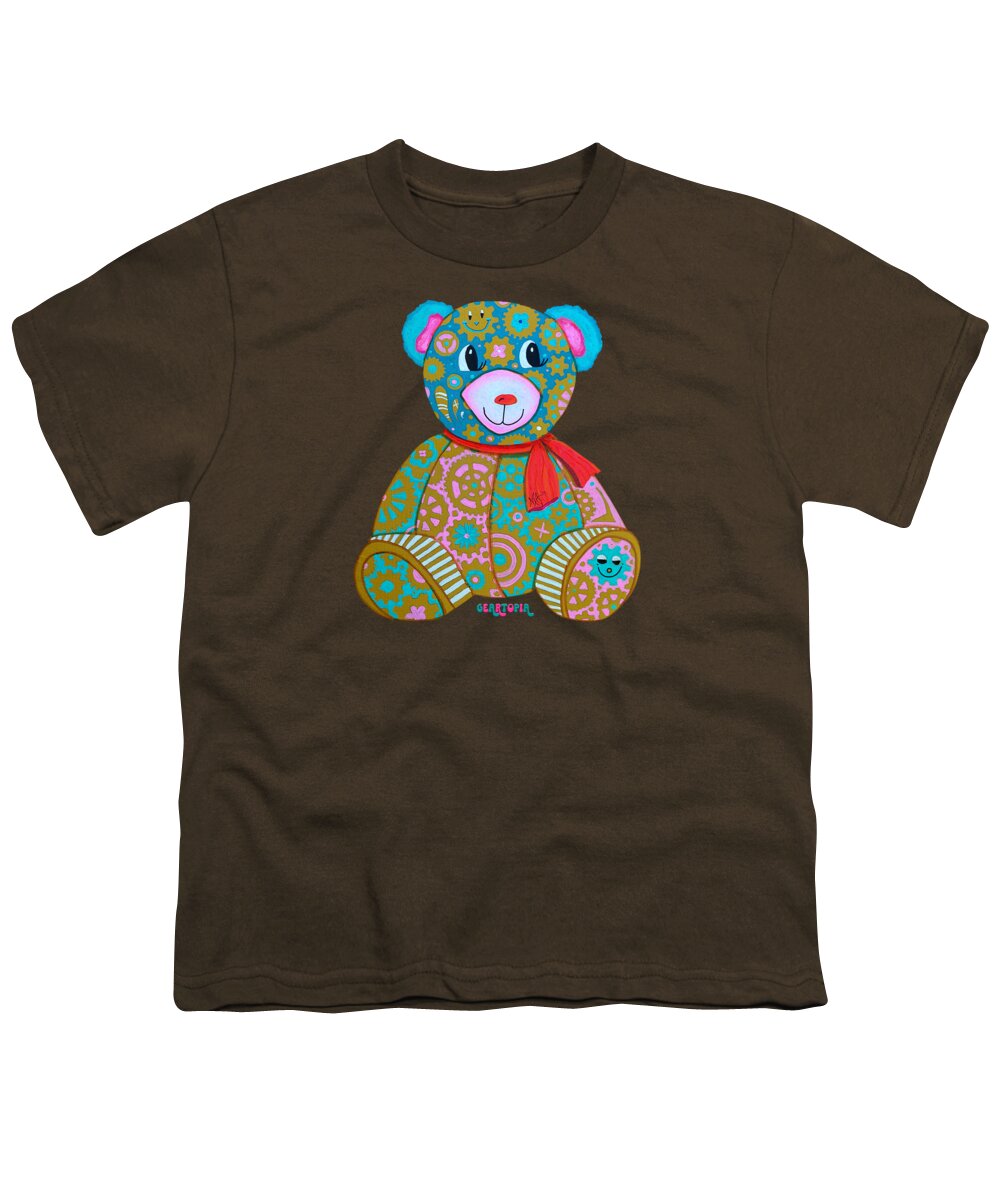 Geartopia GEAR BEAR Candy Original Handpainted PoP Art Teddy Bear Painting Kids Art by MeganAroon - Youth T-Shirt