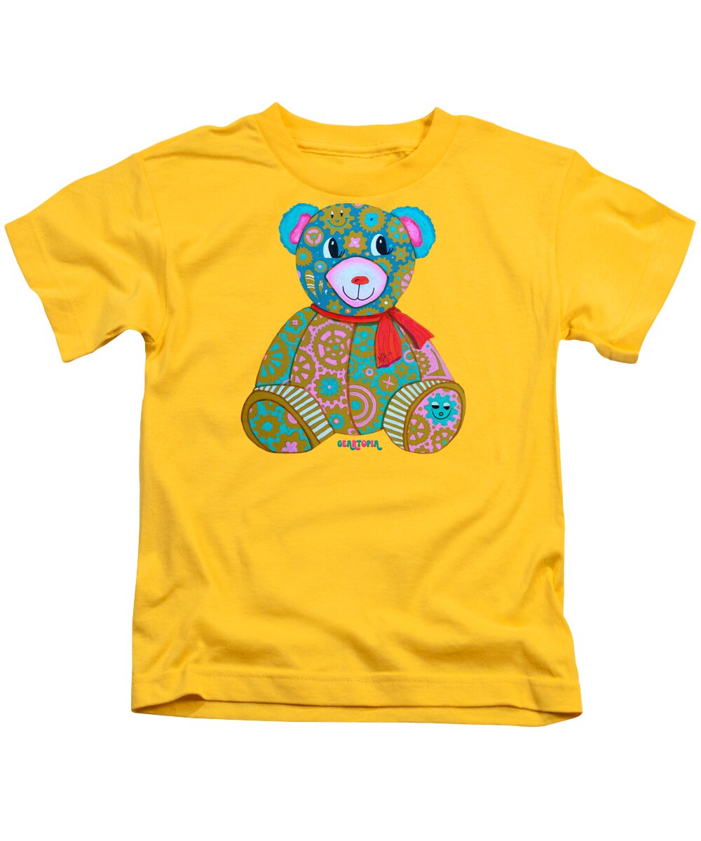 Geartopia GEAR BEAR Candy Original Handpainted PoP Art Teddy Bear Painting Kids Art by MeganAroon - Kids T-Shirt