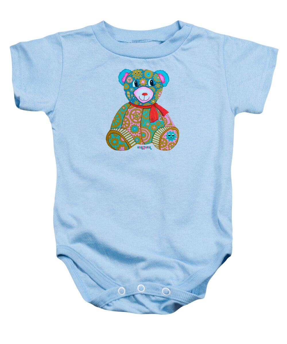 Geartopia GEAR BEAR Candy Original Handpainted PoP Art Teddy Bear Painting Kids Art by MeganAroon - Baby Onesie