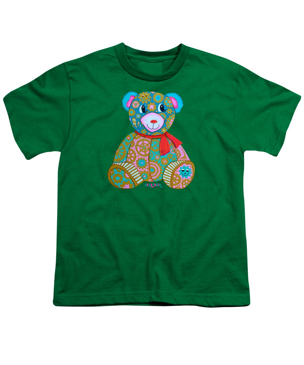 Geartopia GEAR BEAR Candy Original Handpainted PoP Art Teddy Bear Painting Kids Art by MeganAroon - Youth T-Shirt