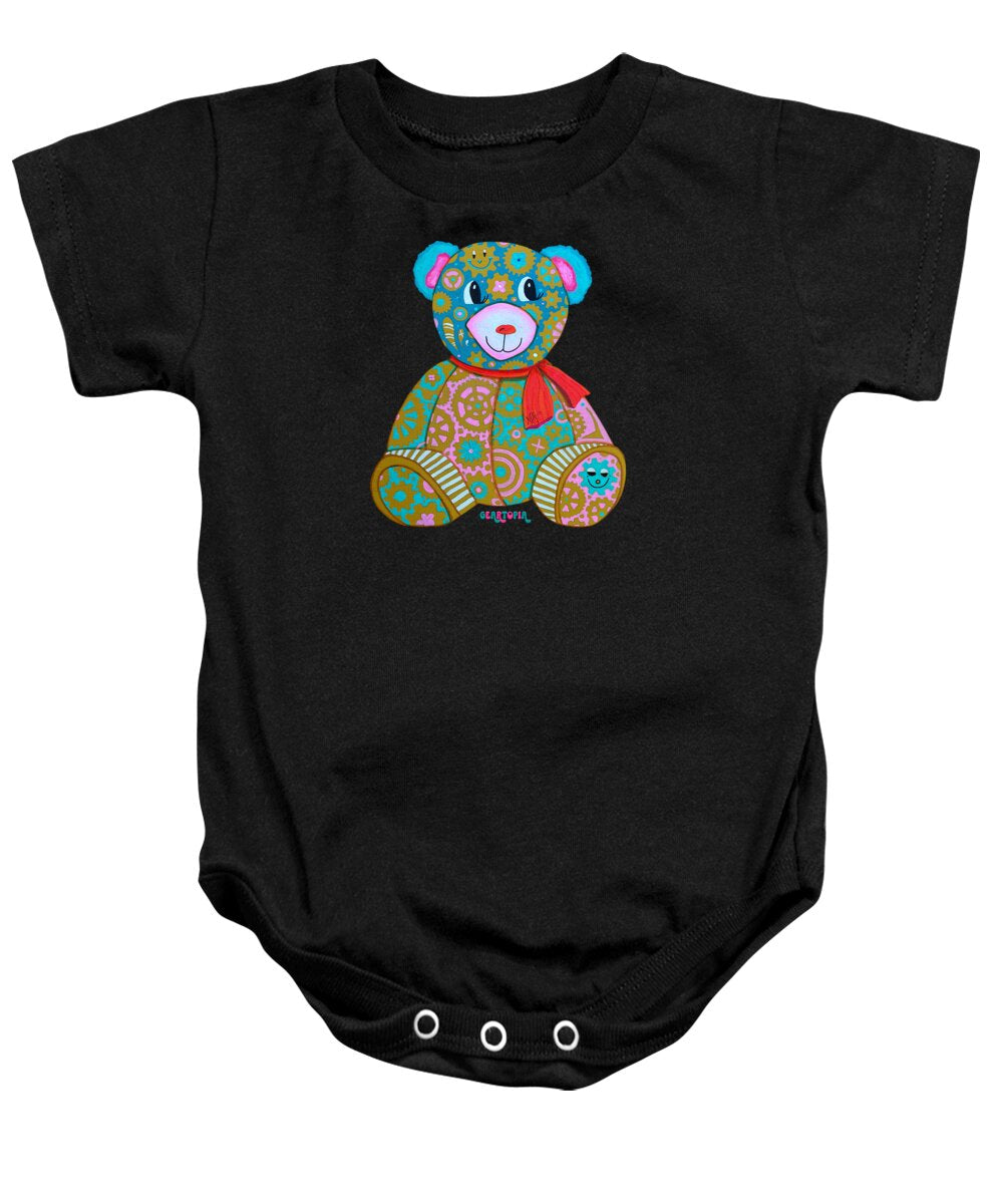 Geartopia GEAR BEAR Candy Original Handpainted PoP Art Teddy Bear Painting Kids Art by MeganAroon - Baby Onesie