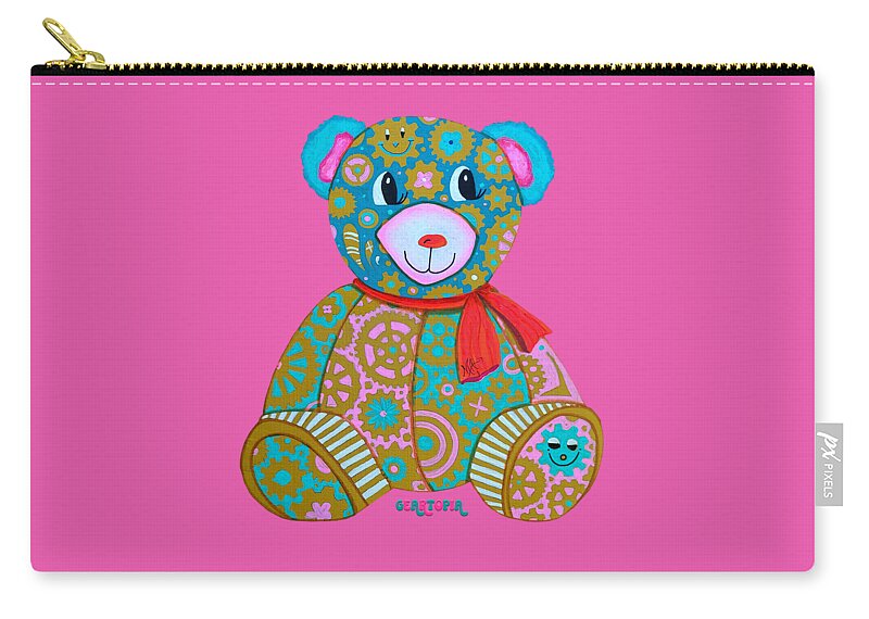 Geartopia GEAR BEAR Candy Original Handpainted PoP Art Teddy Bear Painting Kids Art by MeganAroon - Zip Pouch