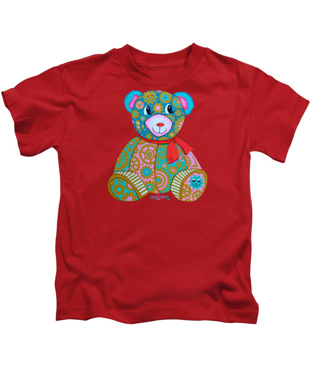 Geartopia GEAR BEAR Candy Original Handpainted PoP Art Teddy Bear Painting Kids Art by MeganAroon - Kids T-Shirt