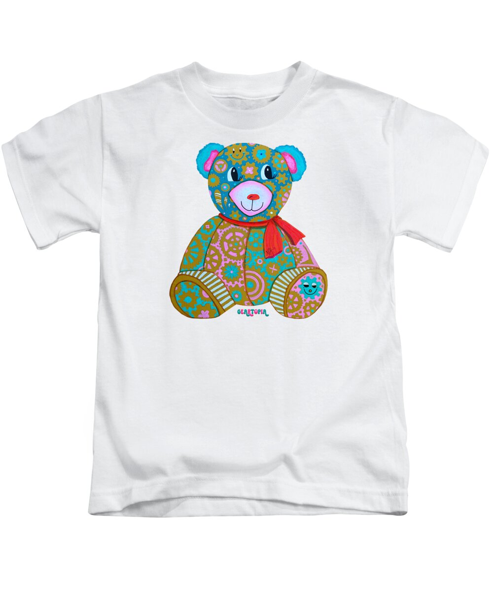 Geartopia GEAR BEAR Candy Original Handpainted PoP Art Teddy Bear Painting Kids Art by MeganAroon - Kids T-Shirt