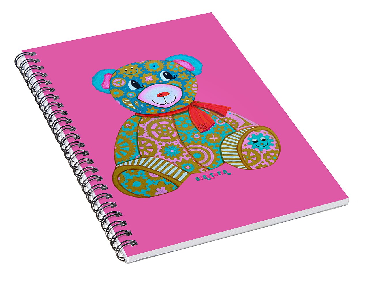 Geartopia GEAR BEAR Candy Original Handpainted PoP Art Teddy Bear Painting Kids Art by MeganAroon - Spiral Notebook