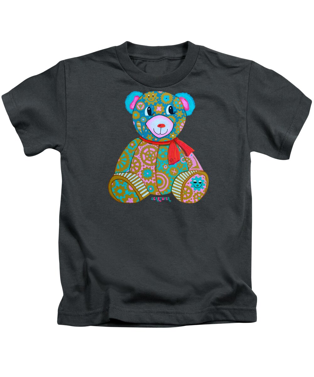 Geartopia GEAR BEAR Candy Original Handpainted PoP Art Teddy Bear Painting Kids Art by MeganAroon - Kids T-Shirt