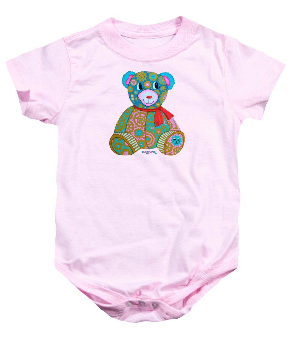 Geartopia GEAR BEAR Candy Original Handpainted PoP Art Teddy Bear Painting Kids Art by MeganAroon - Baby Onesie