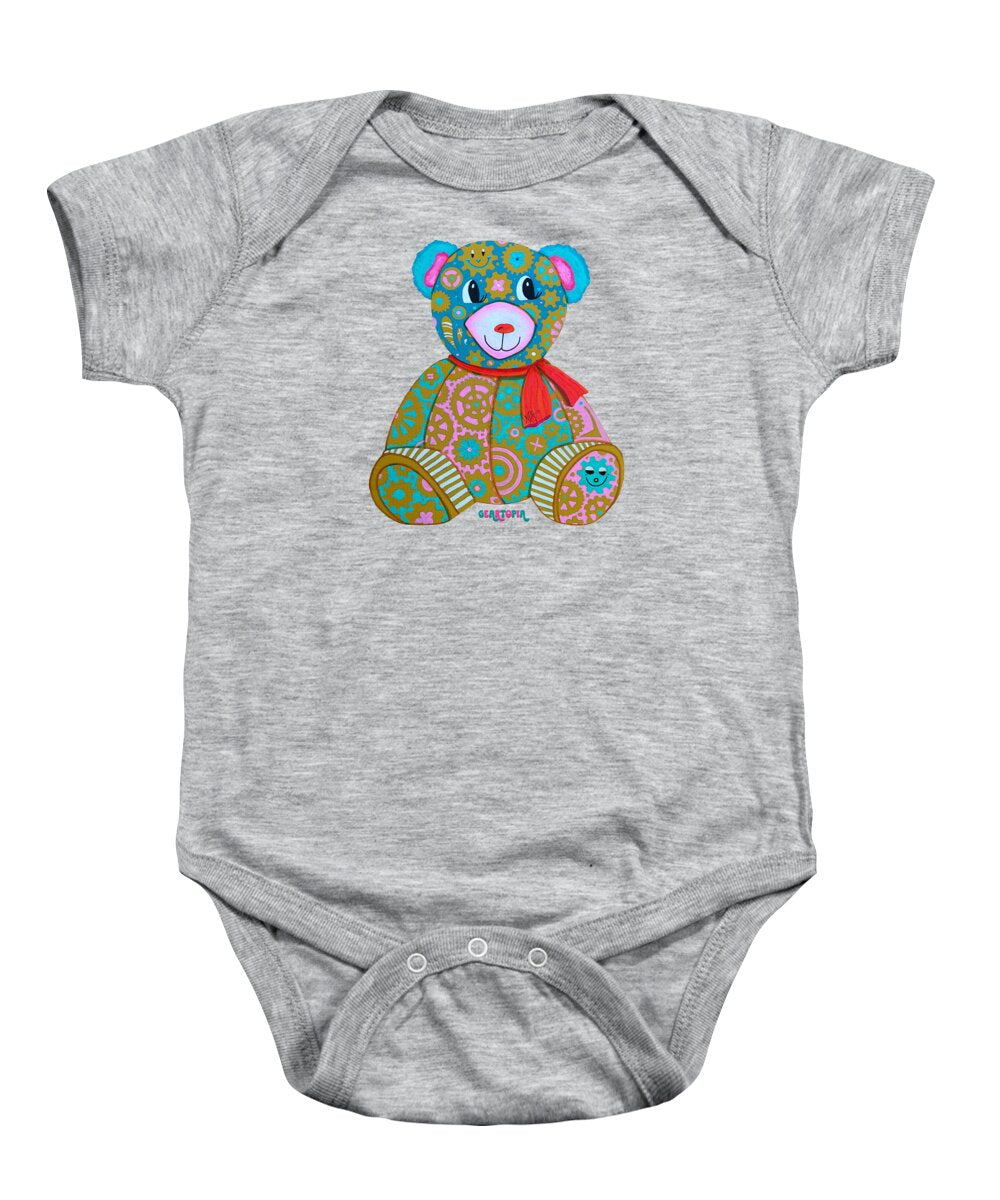 Geartopia GEAR BEAR Candy Original Handpainted PoP Art Teddy Bear Painting Kids Art by MeganAroon - Baby Onesie