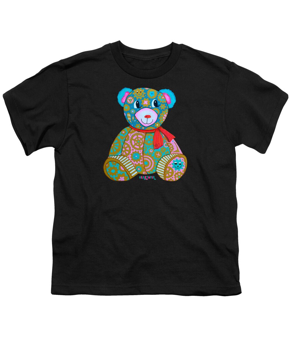 Geartopia GEAR BEAR Candy Original Handpainted PoP Art Teddy Bear Painting Kids Art by MeganAroon - Youth T-Shirt