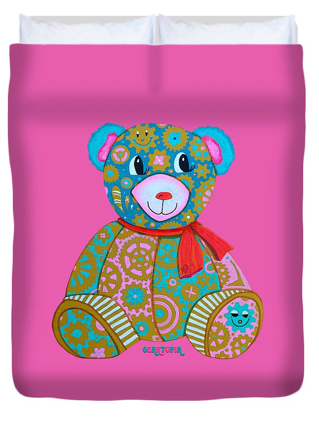 Geartopia GEAR BEAR Candy Original Handpainted PoP Art Teddy Bear Painting Kids Art by MeganAroon - Duvet Cover