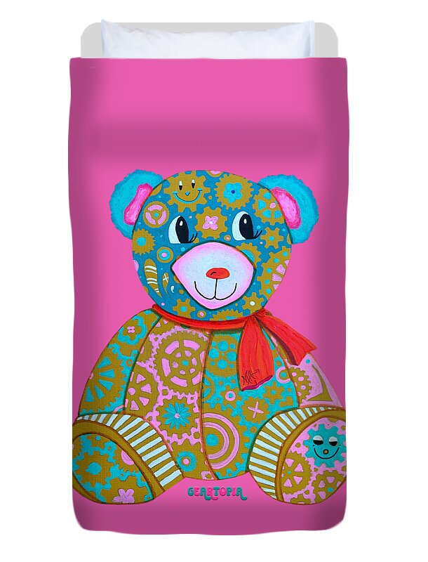 Geartopia GEAR BEAR Candy Original Handpainted PoP Art Teddy Bear Painting Kids Art by MeganAroon - Duvet Cover