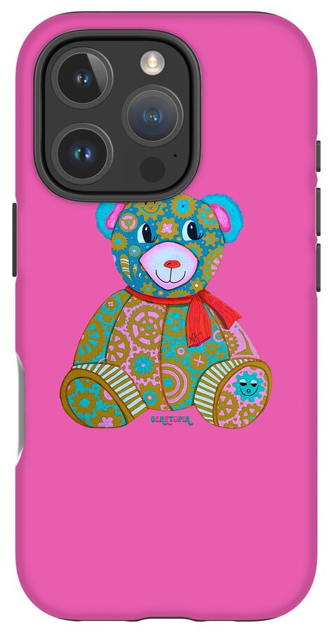 Geartopia GEAR BEAR Candy Original Handpainted PoP Art Teddy Bear Painting Kids Art by MeganAroon - Phone Case