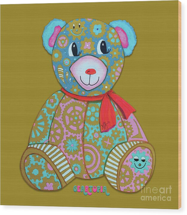 Geartopia GEAR BEAR Candy Original Handpainted PoP Art Teddy Bear Painting Kids Art by MeganAroon - Wood Print