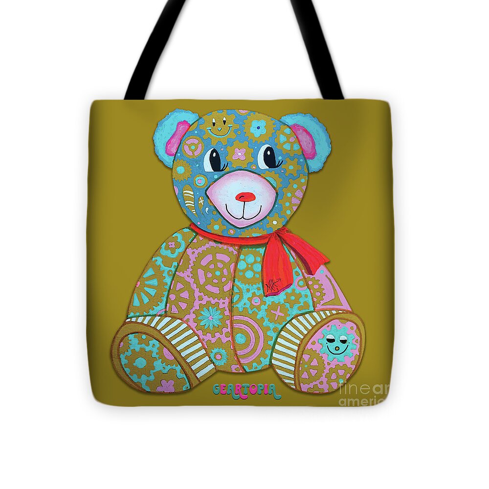 Geartopia GEAR BEAR Candy Original Handpainted PoP Art Teddy Bear Painting Kids Art by MeganAroon - Tote Bag