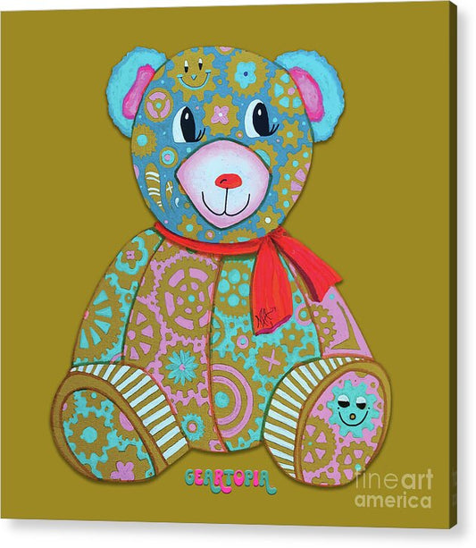 Geartopia GEAR BEAR Candy Original Handpainted PoP Art Teddy Bear Painting Kids Art by MeganAroon - Acrylic Print