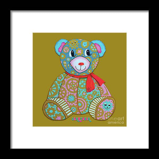 Geartopia GEAR BEAR Candy Original Handpainted PoP Art Teddy Bear Painting Kids Art by MeganAroon - Framed Print