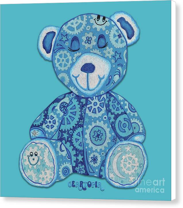 Geartopia GEAR BEAR Dreamy Original Handpainted PoP Art Teddy Bear Painting Nursery Art MeganAroon - Canvas Print