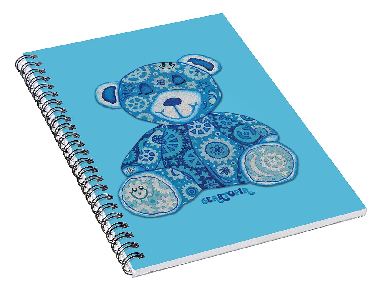 Geartopia GEAR BEAR Dreamy Original Handpainted PoP Art Teddy Bear Painting Nursery Art MeganAroon - Spiral Notebook