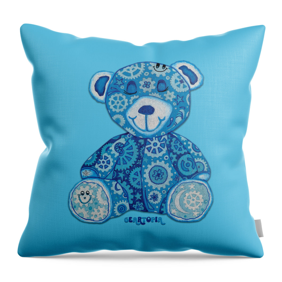 Geartopia GEAR BEAR Dreamy Original Handpainted PoP Art Teddy Bear Painting Nursery Art MeganAroon - Throw Pillow