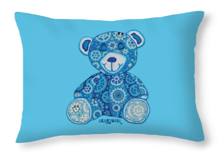 Geartopia GEAR BEAR Dreamy Original Handpainted PoP Art Teddy Bear Painting Nursery Art MeganAroon - Throw Pillow