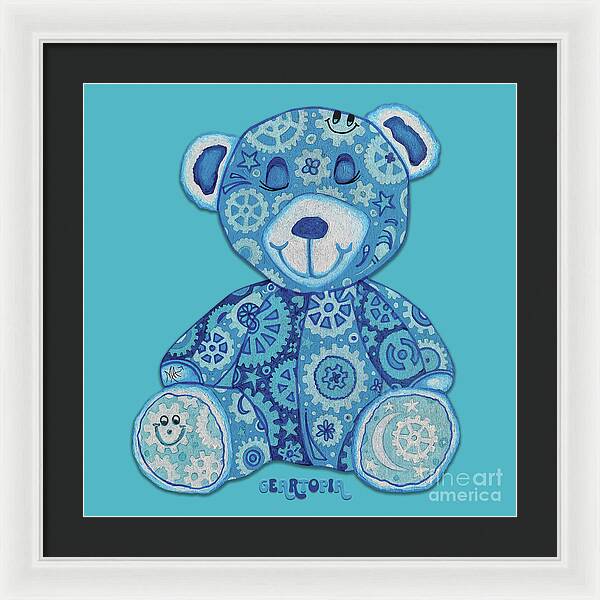 Geartopia GEAR BEAR Dreamy Original Handpainted PoP Art Teddy Bear Painting Nursery Art MeganAroon - Framed Print