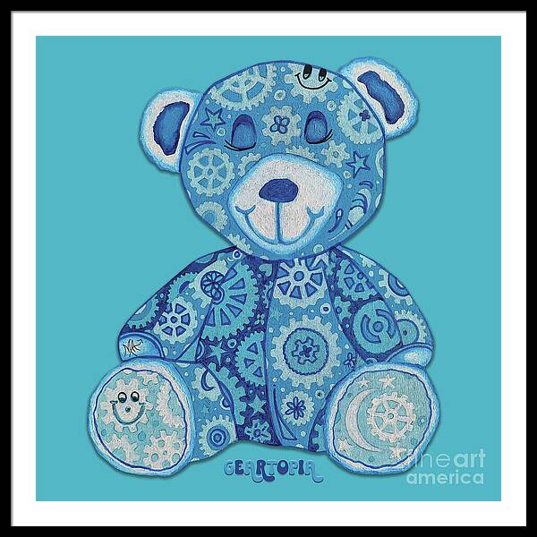 Geartopia GEAR BEAR Dreamy Original Handpainted PoP Art Teddy Bear Painting Nursery Art MeganAroon - Framed Print