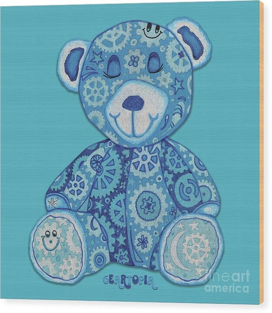 Geartopia GEAR BEAR Dreamy Original Handpainted PoP Art Teddy Bear Painting Nursery Art MeganAroon - Wood Print