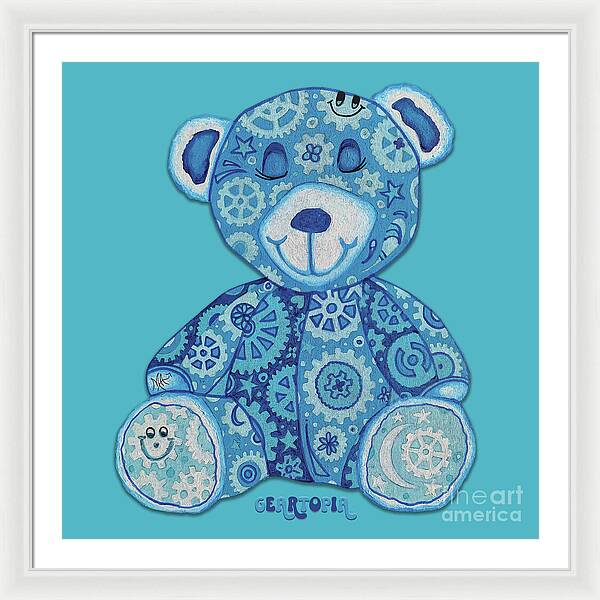 Geartopia GEAR BEAR Dreamy Original Handpainted PoP Art Teddy Bear Painting Nursery Art MeganAroon - Framed Print