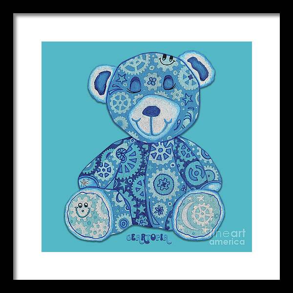 Geartopia GEAR BEAR Dreamy Original Handpainted PoP Art Teddy Bear Painting Nursery Art MeganAroon - Framed Print