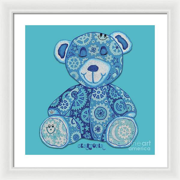 Geartopia GEAR BEAR Dreamy Original Handpainted PoP Art Teddy Bear Painting Nursery Art MeganAroon - Framed Print