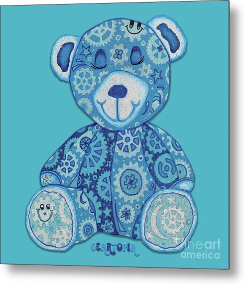 Geartopia GEAR BEAR Dreamy Original Handpainted PoP Art Teddy Bear Painting Nursery Art MeganAroon - Metal Print