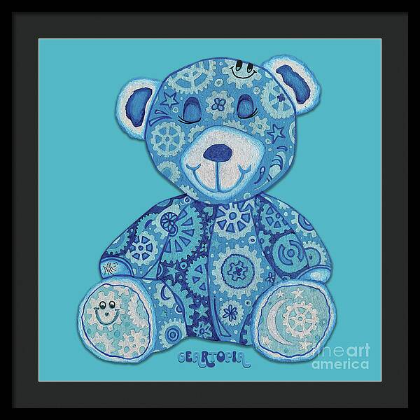 Geartopia GEAR BEAR Dreamy Original Handpainted PoP Art Teddy Bear Painting Nursery Art MeganAroon - Framed Print