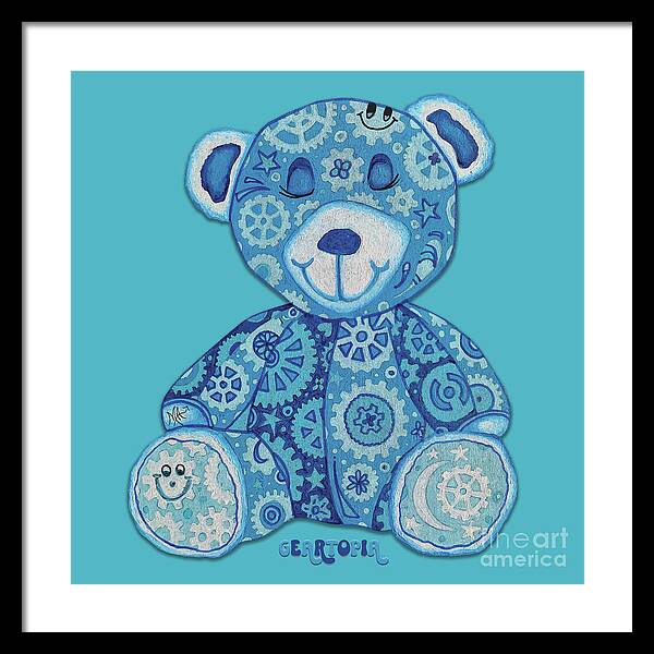 Geartopia GEAR BEAR Dreamy Original Handpainted PoP Art Teddy Bear Painting Nursery Art MeganAroon - Framed Print