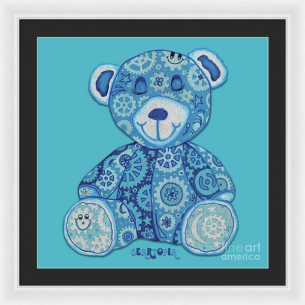 Geartopia GEAR BEAR Dreamy Original Handpainted PoP Art Teddy Bear Painting Nursery Art MeganAroon - Framed Print