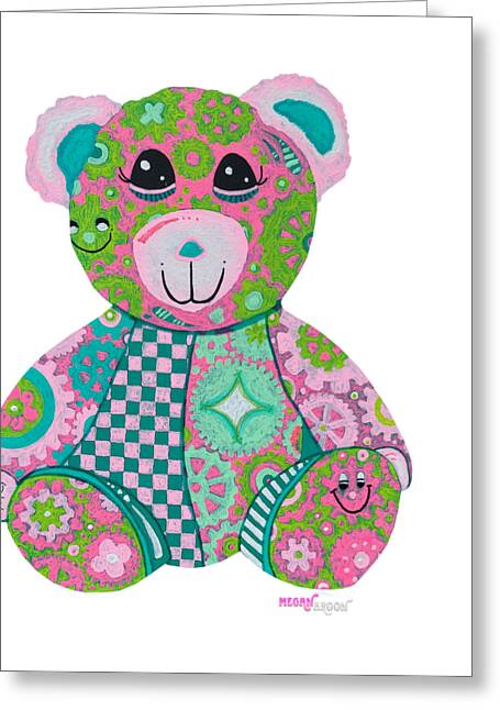 Geartopia GEAR BEAR Hope Original Handpainted PoP Art Teddy Bear Painting Nursery Art MeganAroon - Greeting Card