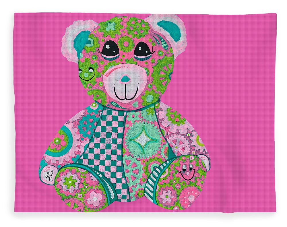 Geartopia GEAR BEAR Hope Original Handpainted PoP Art Teddy Bear Painting Nursery Art MeganAroon - Blanket