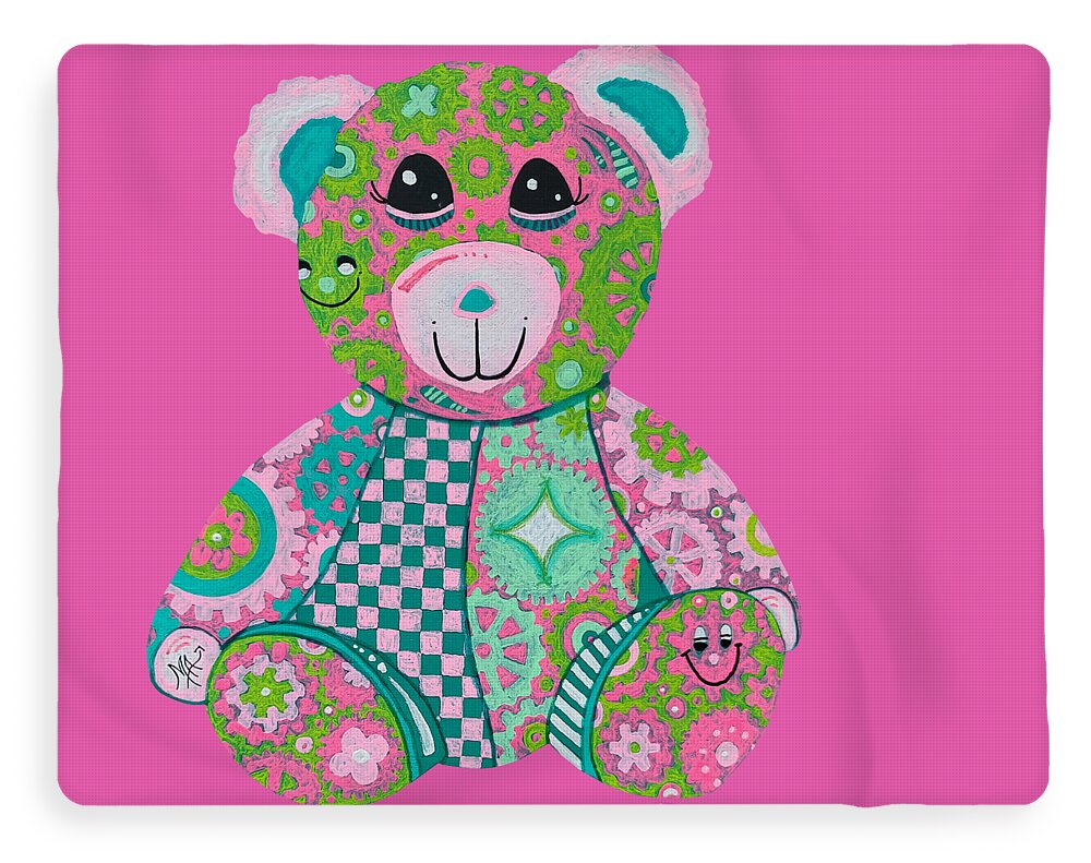 Geartopia GEAR BEAR Hope Original Handpainted PoP Art Teddy Bear Painting Nursery Art MeganAroon - Blanket