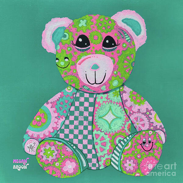 Geartopia GEAR BEAR Hope Original Handpainted PoP Art Teddy Bear Painting Nursery Art MeganAroon - Art Print