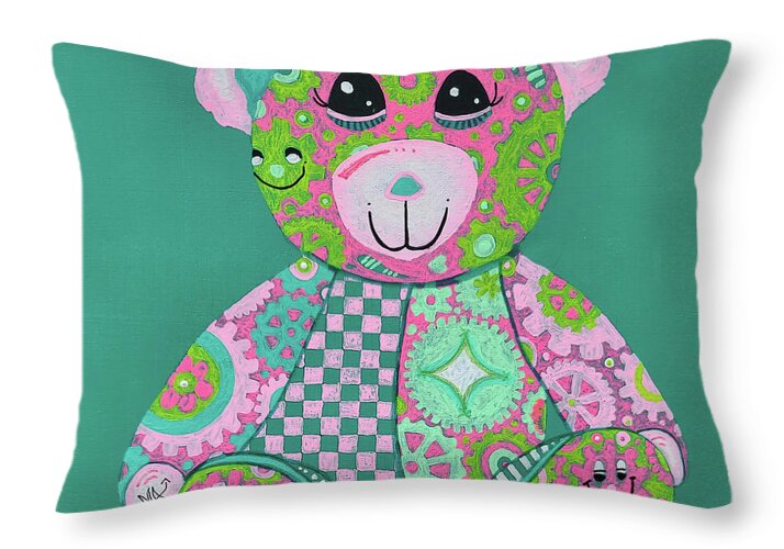 Geartopia GEAR BEAR Hope Original Handpainted PoP Art Teddy Bear Painting Nursery Art MeganAroon - Throw Pillow