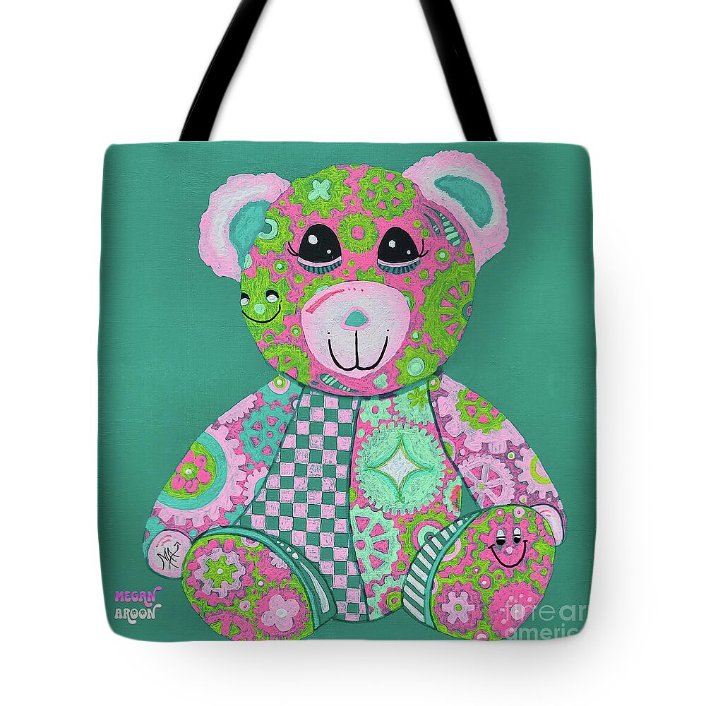 Geartopia GEAR BEAR Hope Original Handpainted PoP Art Teddy Bear Painting Nursery Art MeganAroon - Tote Bag