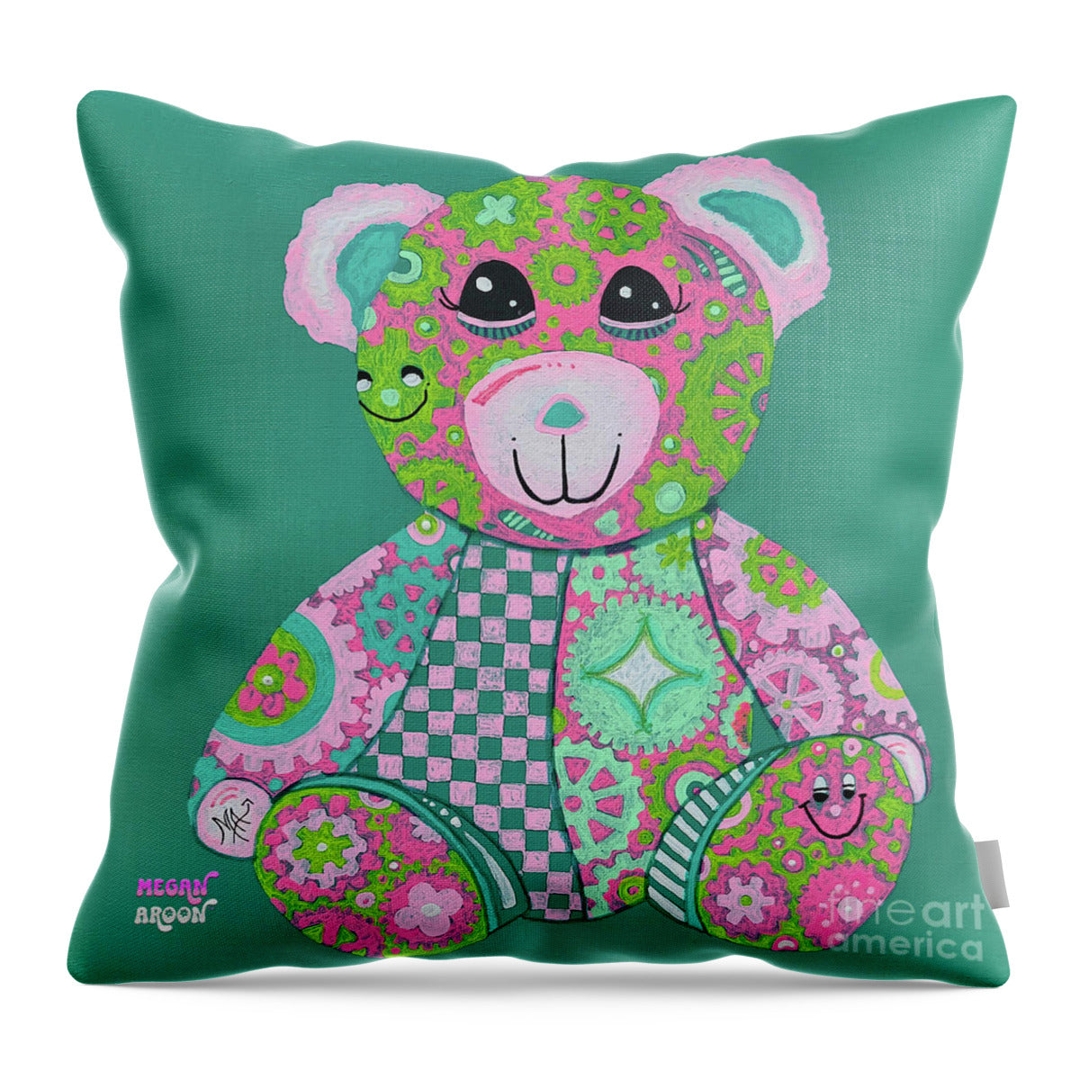 Geartopia GEAR BEAR Hope Original Handpainted PoP Art Teddy Bear Painting Nursery Art MeganAroon - Throw Pillow