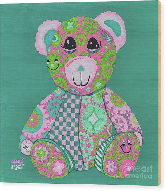 Geartopia GEAR BEAR Hope Original Handpainted PoP Art Teddy Bear Painting Nursery Art MeganAroon - Wood Print