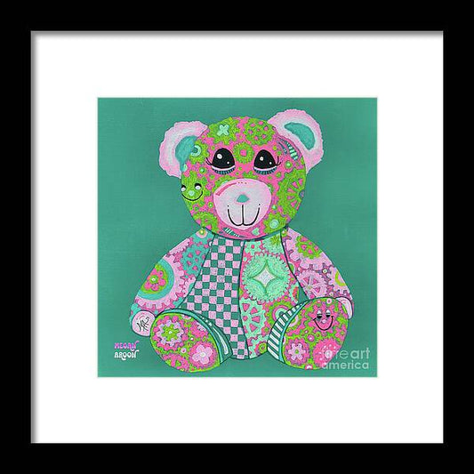 Geartopia GEAR BEAR Hope Original Handpainted PoP Art Teddy Bear Painting Nursery Art MeganAroon - Framed Print