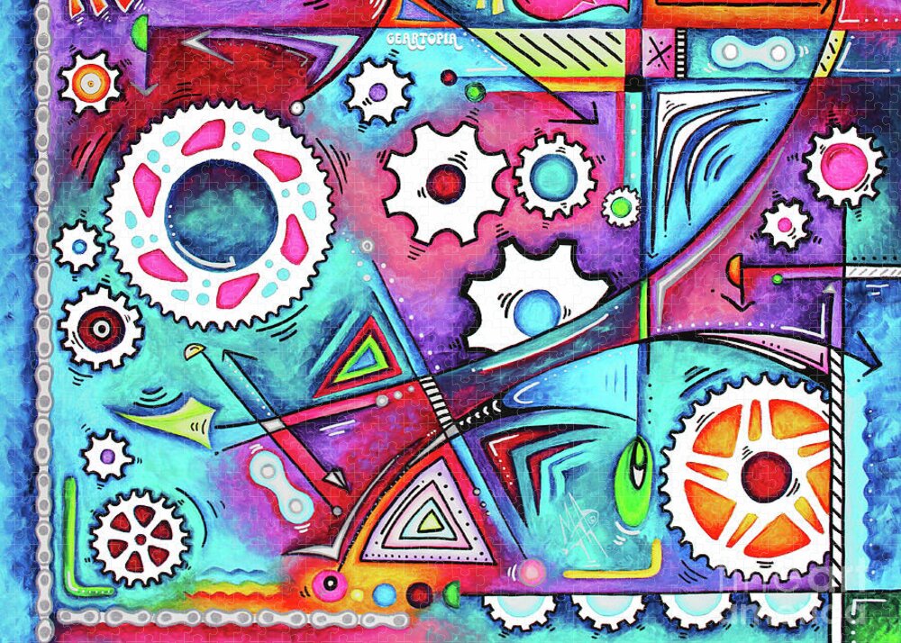 Geartopia Gears Chain Gearhead Cycling Biking Art Original Painting by MeganAroon - Puzzle